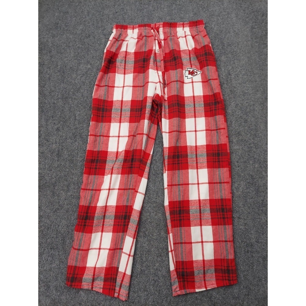 Kansas City Sleep Pants Mens Medium Red Plaid Flannel Lounge Soft NFL Team
